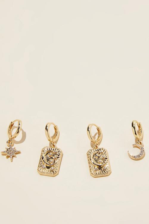 2 Pack mid earring - gold plated celestial