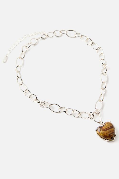 Pendant necklace - up silver amber heart