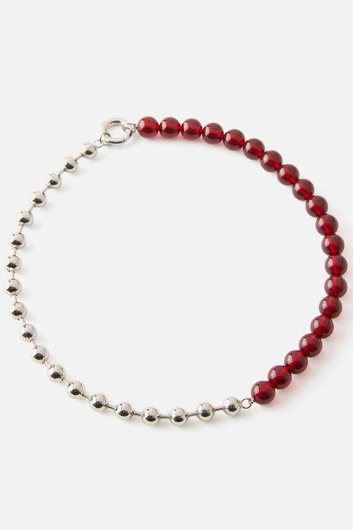 Beaded necklace - up silver rhodium burgundy bead