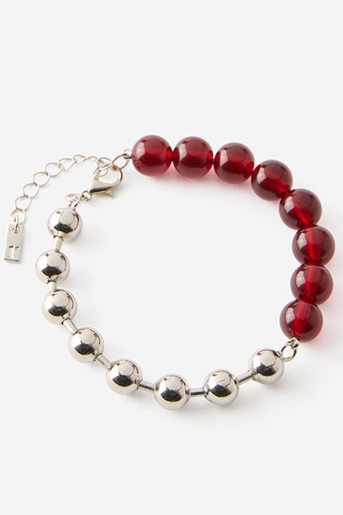 Single bracelet - up silver burgundy bead