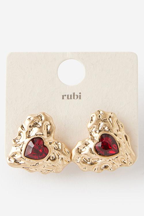 Small charm earring - up gold trinket heart red stone