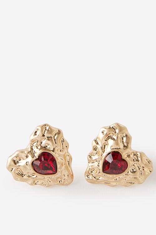 Small charm earring - up gold trinket heart red stone