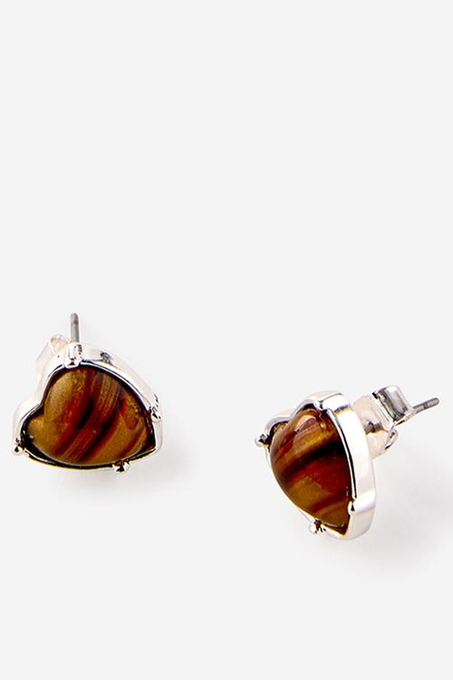 Small charm earring - up gold amber heart