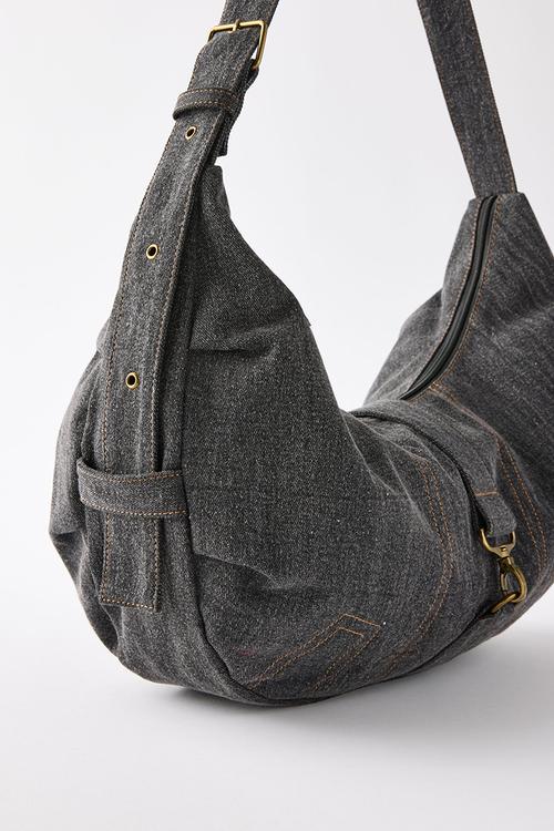 Dylan slouchy crossbody bag - washed black denim