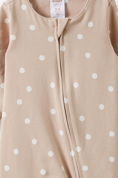 The Long Sleeve Zip Romper - Latte Cream/Polka Dot