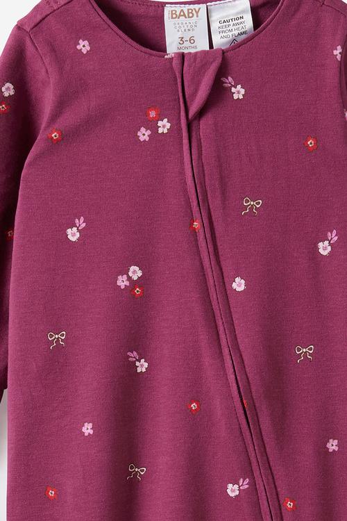 The Long Sleeve Zip Romper - Berry Jam/Floral Bows