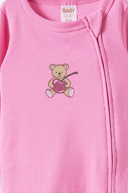 The Long Sleeve Zip Romper - Strawberry Milk/Sweetie Bear