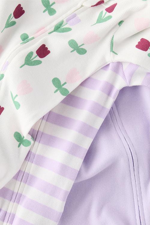 The Long Sleeve Rib Romper 3 Pack - Vintage Lilac Tulips