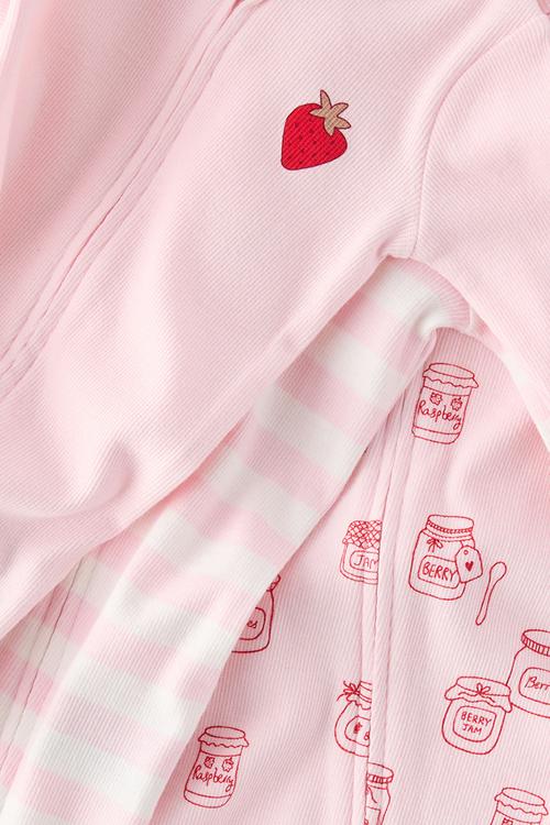 The Long Sleeve Rib Romper 3 Pack - Tea Party Pink/Berry Jam