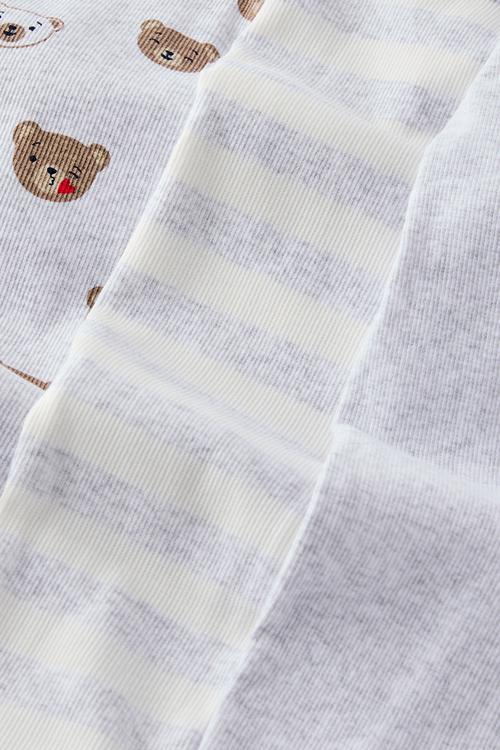 The Long Sleeve Rib Romper 3 Pack - Snow Marle/Bear Kisses