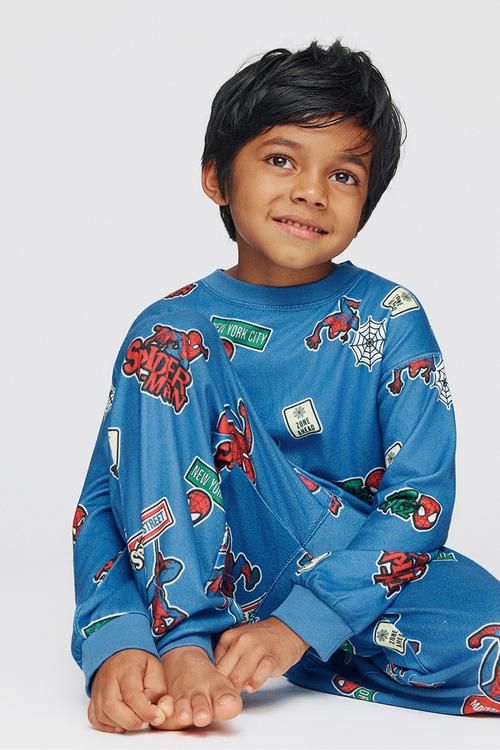 Snoozesoft Long Sleeve Pj Set License - Lcn Mar Harbour Blue/Spiderman