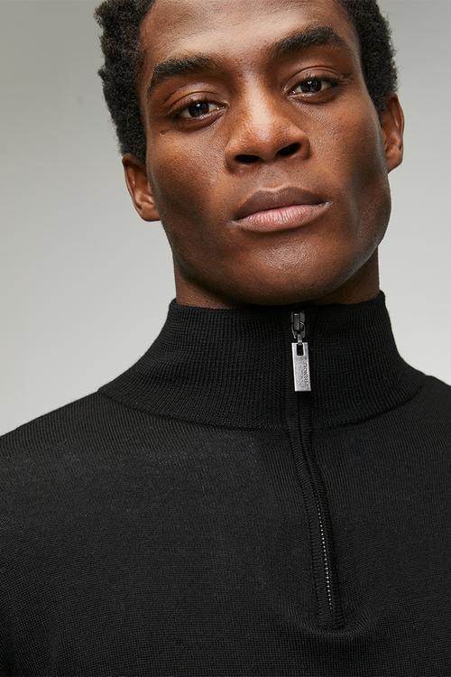 Ernie 1/4 Zip Merino Knitwear - Black