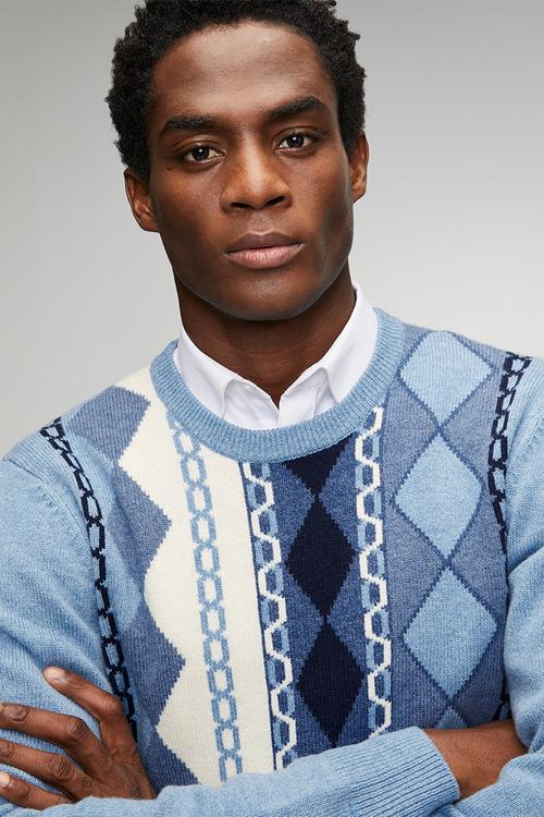 Nick Lambswool Argyle Knitwear - Blue