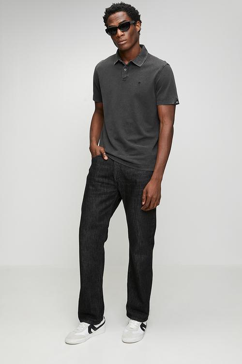 Marble Dyed Cotton Piquet Polo- Black