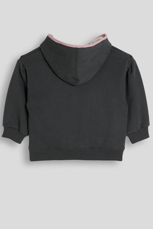 Embroidered slogan hoodie - dark grey/pink gingham