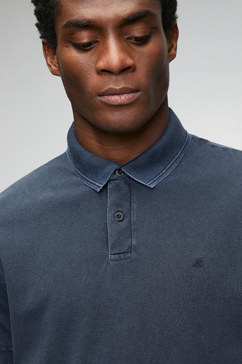 Marble Dyed Cotton Piquet Polo- Navy