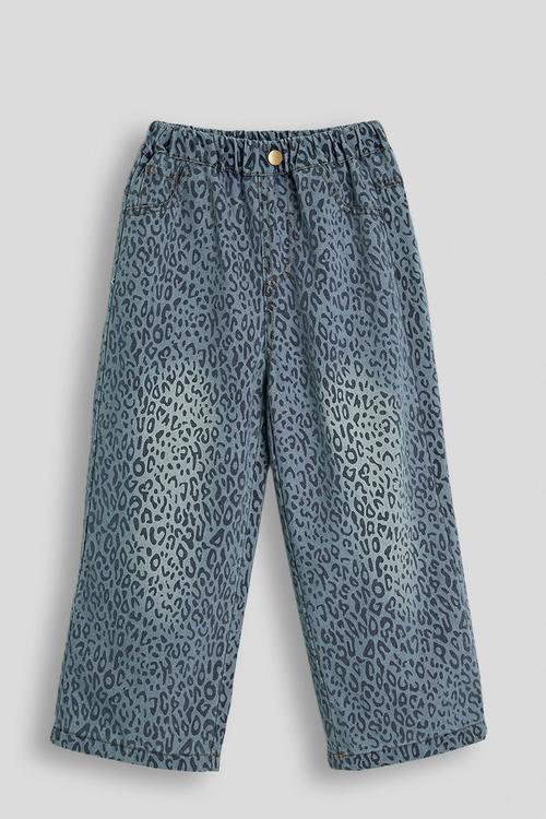 Leopard print wide leg jeans - light blue