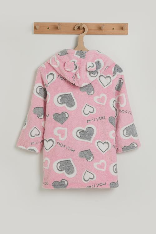 Hooded night gown - pink/heart aop