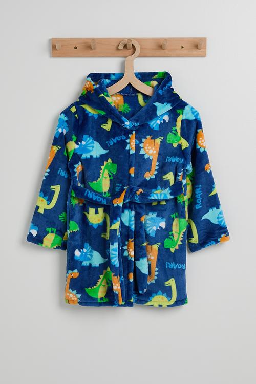 Hooded night gown - dark blue/dino multi