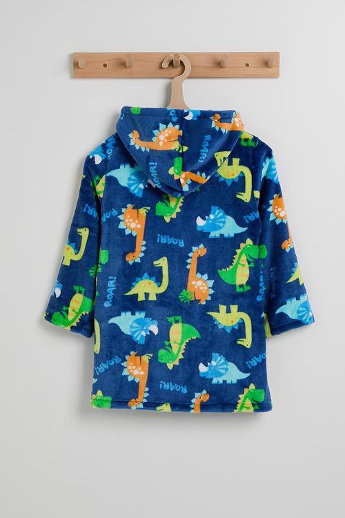 Hooded night gown - dark blue/dino multi