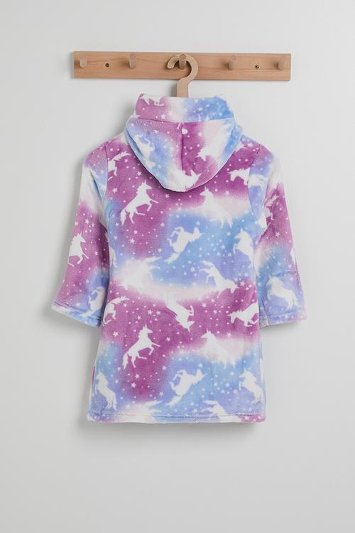 Plush night gown - purple gradient/unicorn aop