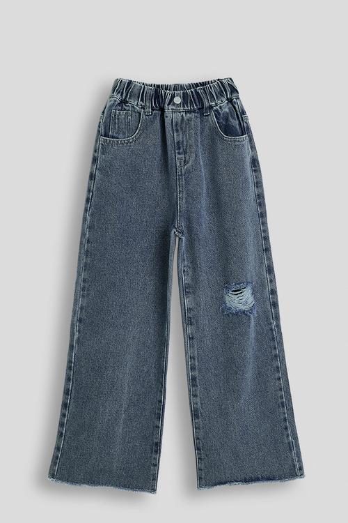 Raw hem wide leg jeans - blue