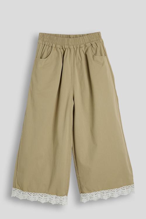 Lace hem co-ord pants - khaki
