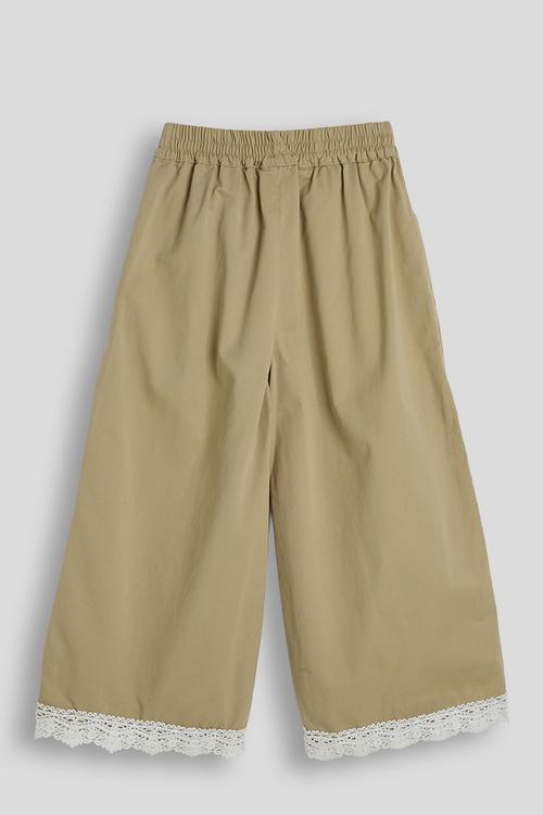 Lace hem co-ord pants - khaki