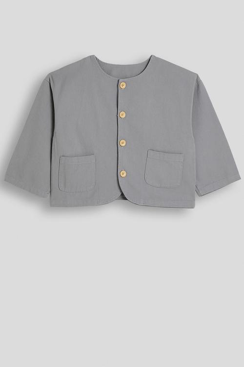 Cropped collarless co-ord jacket - granite
