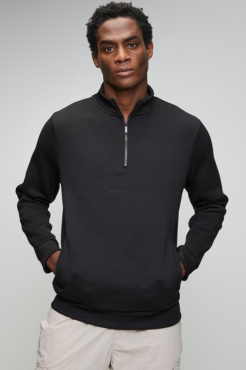 Quarter Zip Funnel Neck Sweatshirt - Jet Black
