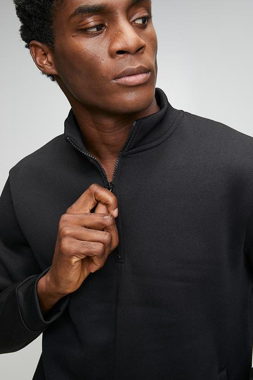 Quarter Zip Funnel Neck Sweatshirt - Jet Black