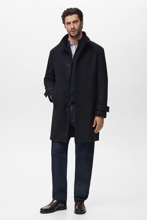 Wool blend  Funnel Neck Coat - midnight navy
