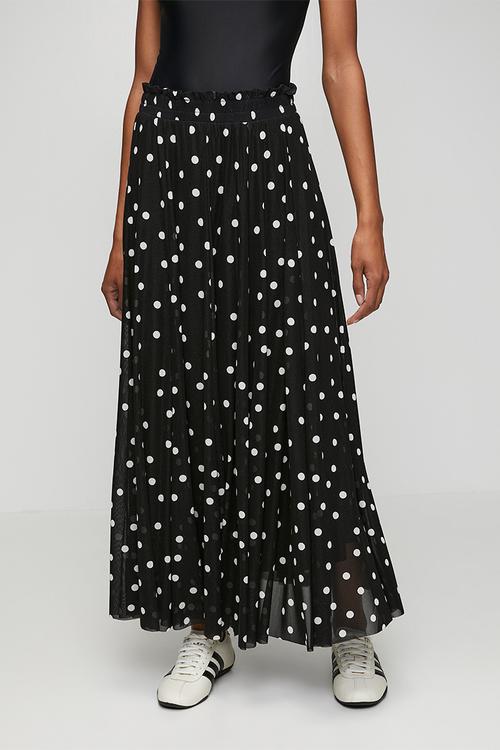 Panelled Lined Mesh Skirt - Black