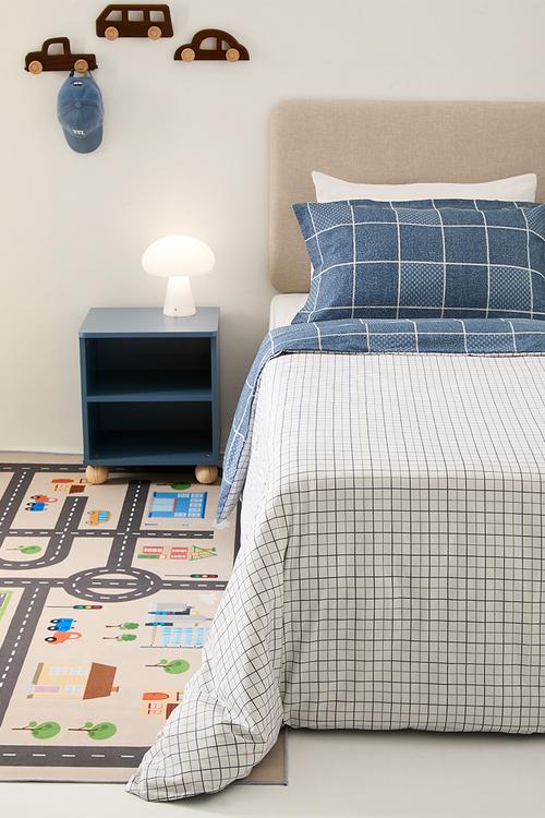 200TC windowpane check duvet cover set - glaucous blue