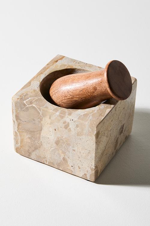 Marble & Wood Pestle & Mortar - Natural