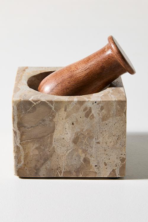 Marble & Wood Pestle & Mortar - Natural