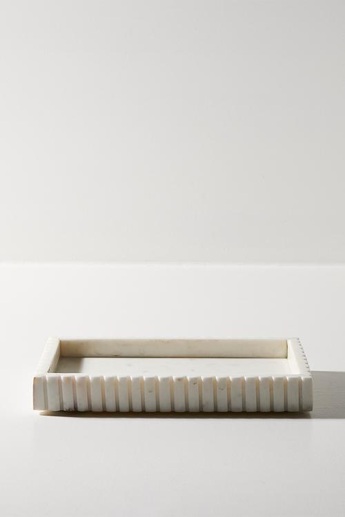 Ribbed Décor Tray - White