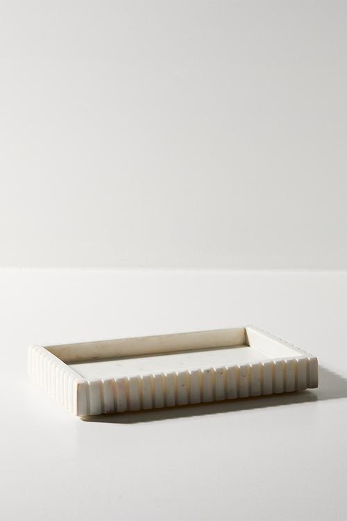 Ribbed Décor Tray - White