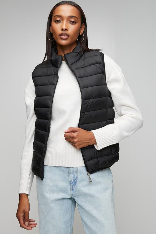 Sleeveless Zip Through Puffer Jacket - Black