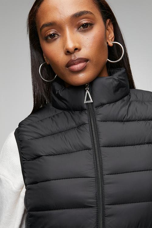 Sleeveless Zip Through Puffer Jacket - Black
