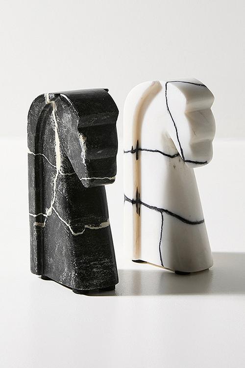 Knight Marble Book Ends - Black & White