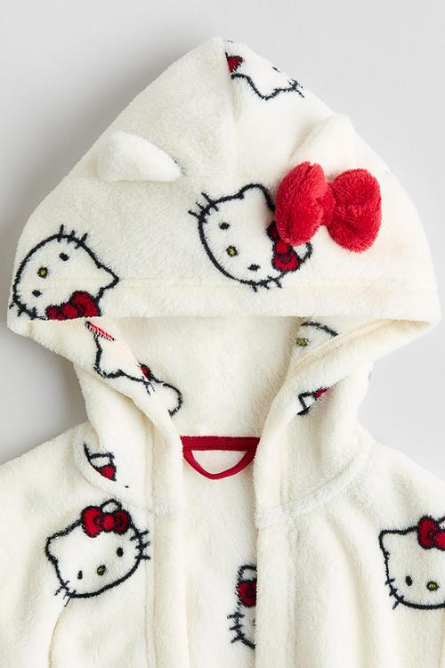 Fleece dressing gown - cream/hello kitty