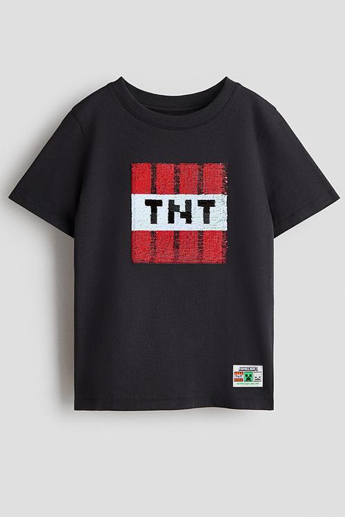 Reversible sequin T-shirt - dark grey/minecraft