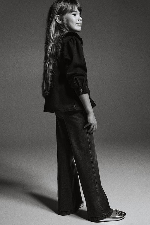 Wide denim-look trousers - denim grey