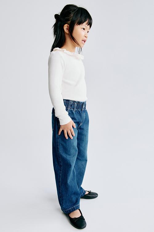 Wide leg paper bag jeans - denim blue