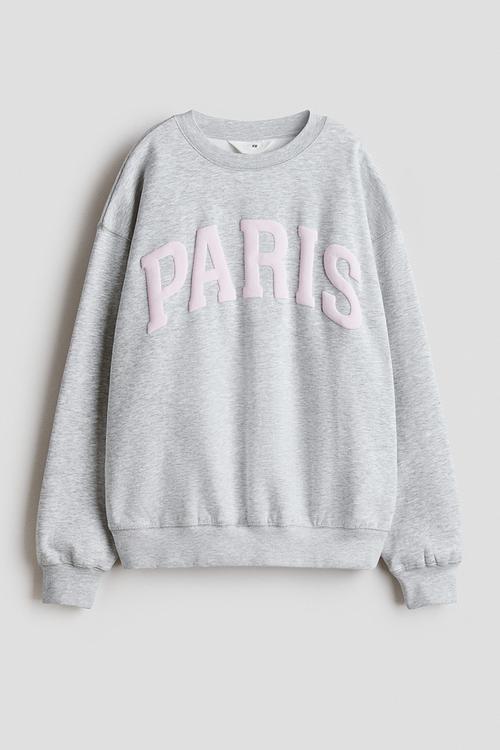 Motif-detail sweatshirt - light grey marl/paris