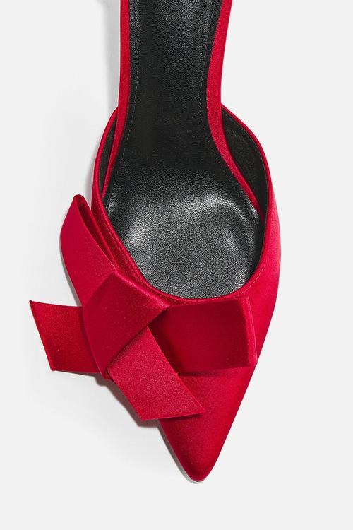 Bow-detail satin court shoes - bright red