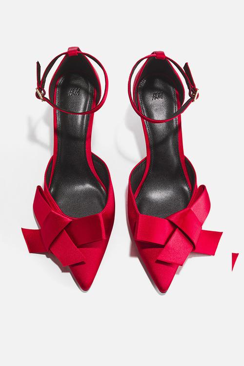 Bow-detail satin court shoes - bright red