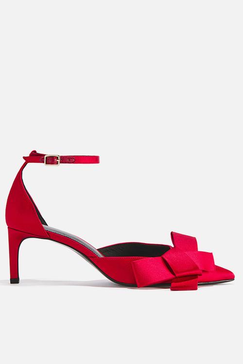 Bow-detail satin court shoes - bright red