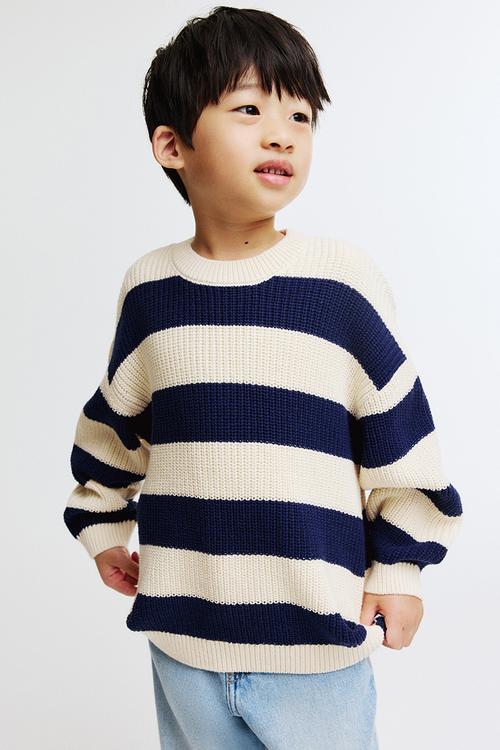 Patent-knit jumper - cream/navy blue